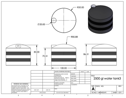 2500 Gallon Quadel Plastic Vertical Water Storage Tank (MPN: QL-1020)