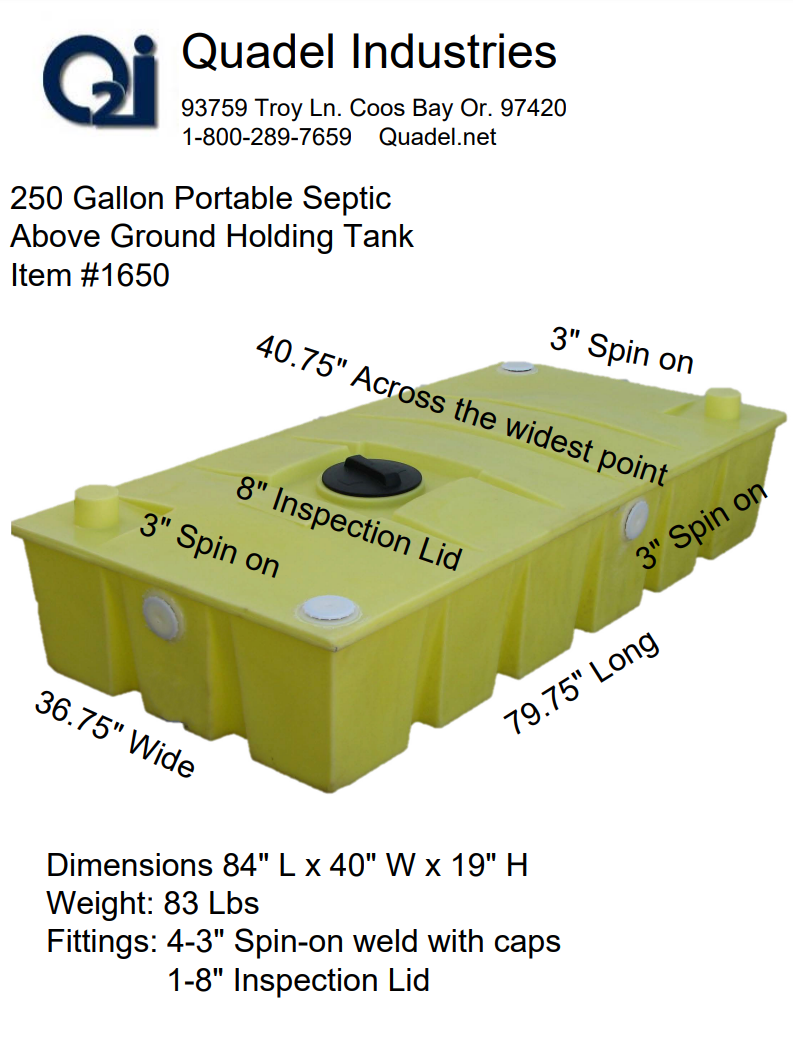 250 Gallon Quadel Above Ground Job Shack Holding Tank (MPN: QL-1650)