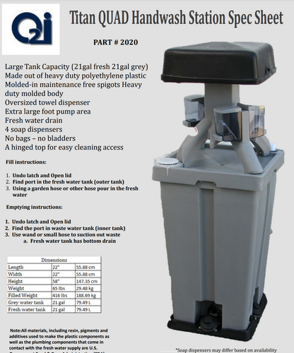 21 Gallon Quadel Hand Wash Station (QL-2020)