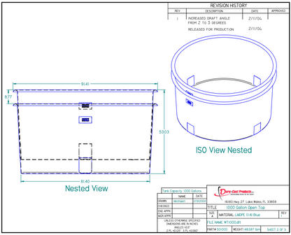 1000 Gallon Dura-Cast Plastic Round Open Top Tank (Part 501000-1.5)