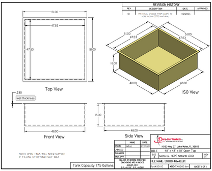 175 Gallon Dura-Cast Plastic Rectangular Open Top Tank (MPN:501110-1.2)