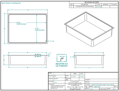 725 Gallon Dura-Cast Plastic Rectangular Open Top Tank (Part #501120-1.2)