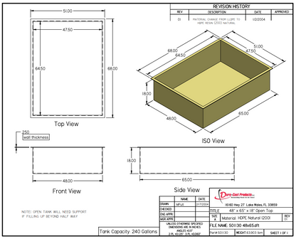 240 Gallon Dura-Cast Plastic Rectangular Open Top Tank (MPN:501130-1.2)