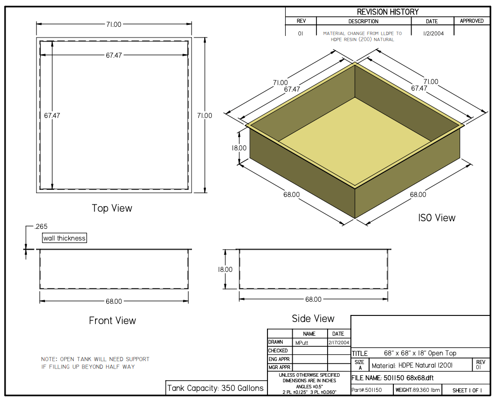 350 Gallon Dura-Cast Plastic Round Open Top Tank (MPN:501150-1.2)