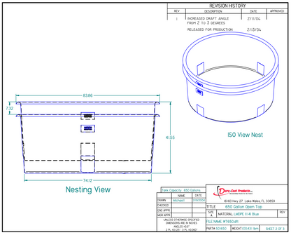 650 Gallon Dura-Cast Plastic Round Open Top Tank (MPN: 501650-1.5)