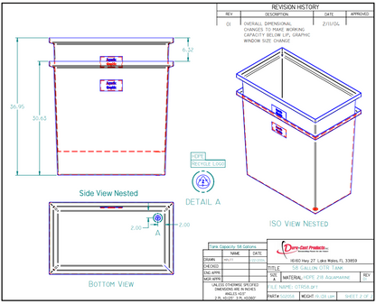 58 Gallon Dura-Cast Plastic Rectangular Open Top Tank (MPN:502058-1.2)