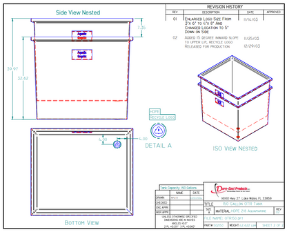 150 Gallon Dura-Cast Plastic Rectangular Open Top Tank (MPN:502150-1.2)