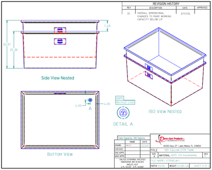 180 Gallon Dura-Cast Plastic Rectangular Open Top Tank (MPN:502180-1.2)