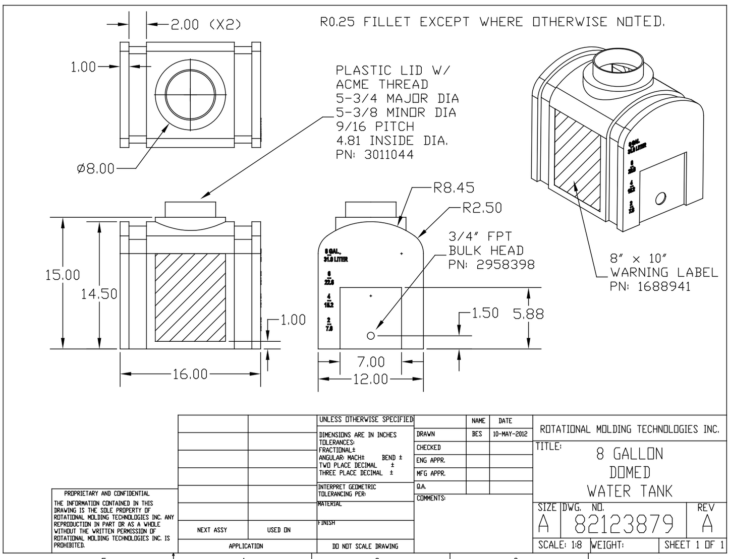 8 Gallon RomoTech Flat Bottom Utility Tank (MPN:82123879)