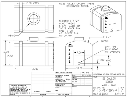 26 Gallon RomoTech Domed Flat Bottom Utility Tank (MPN:82123899)