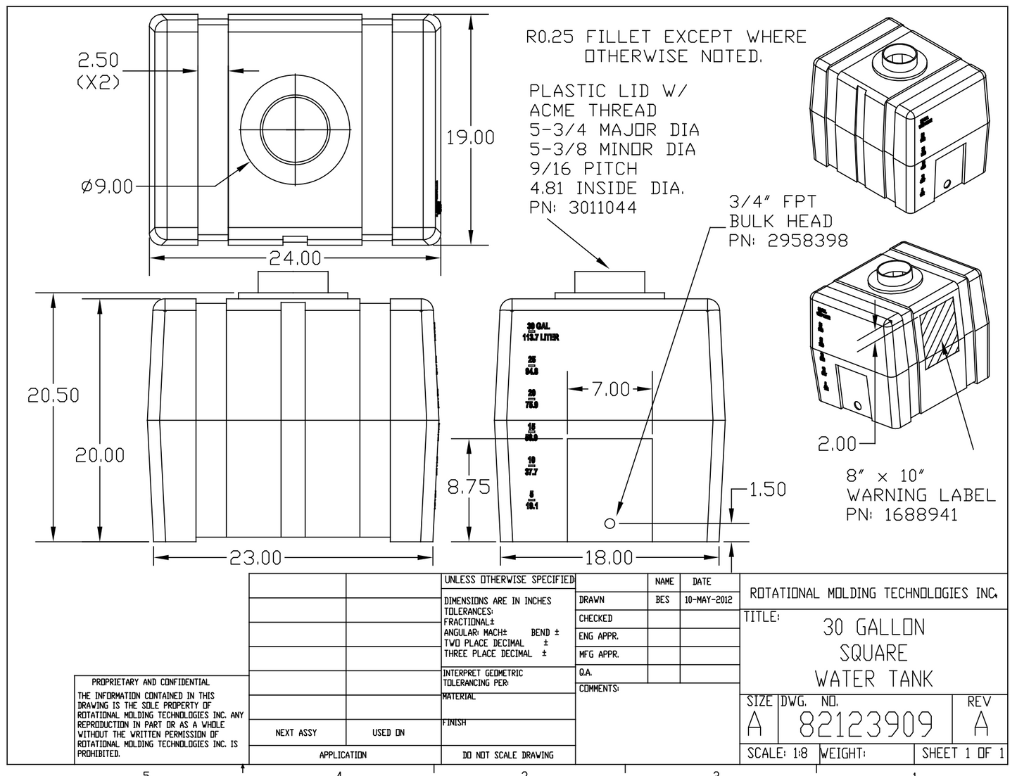 30 Gallon RomoTech Domed Flat Bottom Utility Tank (MPN:82123909)