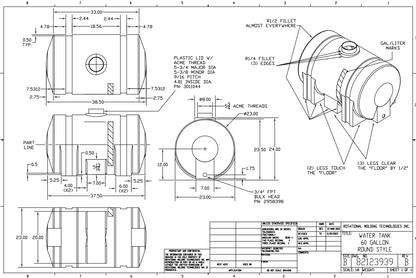 60 Gallon RomoTech Horizontal Leg Tank (MPN:82123939R)