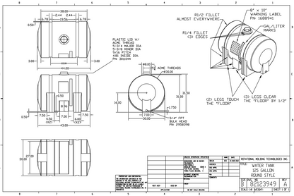 125 Gallon RomoTech Horizontal Leg Tank (MPN:82123949R)