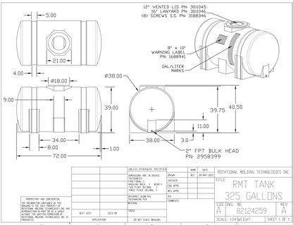 325 Gallon RomoTech Horizontal Leg Tank (MPN:82124259R)