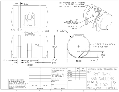 550 Gallon RomoTech Horizontal Leg Tank (MPN:82124269R)