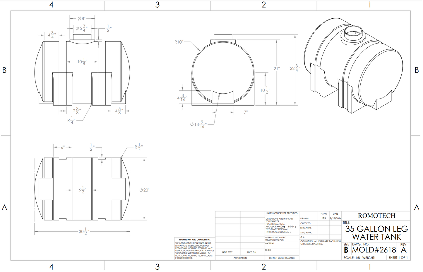 35 Gallon RomoTech Horizontal Leg Tank (MPN:82126189)