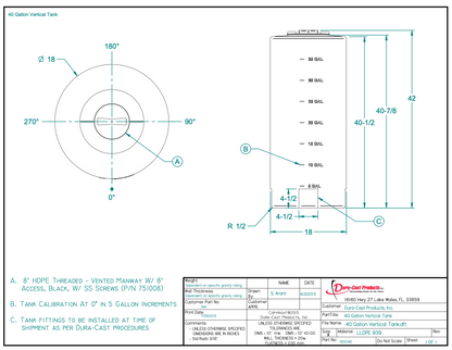 40 Gallon DURA-CAST Plastic Vertical Storage Tank (MPN:900040-1.2)
