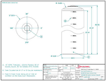 90 Gallon Dura-Cast Plastic Vertical Storage Tank (MPN: 900090-1.5)