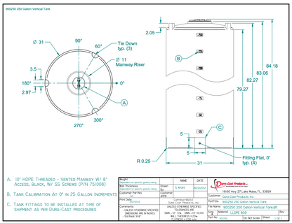 250 Gallon Dura-Cast Plastic Vertical Storage Tank (MPN: 900250-1.2)