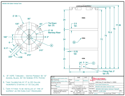 300 Gallon Dura-Cast Plastic Vertical Storage Tank (MPN:900300-1.9)