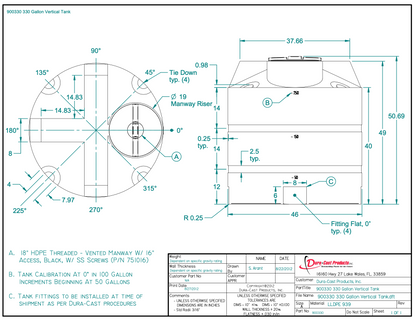 330 Gallon Dura-Cast Plastic Vertical Storage Tank (MPN: 900330-1.2)