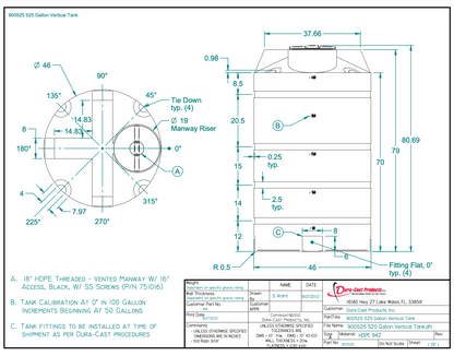 525 Gallon Dura-Cast Plastic Vertical Storage Tank  (MPN:900525-1.2)