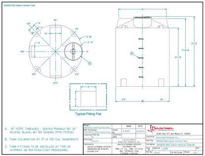 650 Gallon Dura-Cast Plastic Vertical Storage Tank (MPN: 900650-1.9)