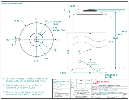700 Gallon Dura-Cast Plastic Vertical Storage Tank (MPN: 900700-1.9)