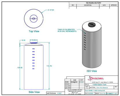 800 Gallon Dura-Cast Plastic Vertical Storage Tank (MPN: 900800-1.5)