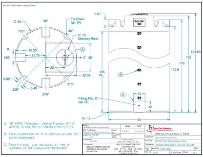 1500 Gallon Dura-Cast Plastic Vertical Storage Tank (MPN: 901500-1.9)