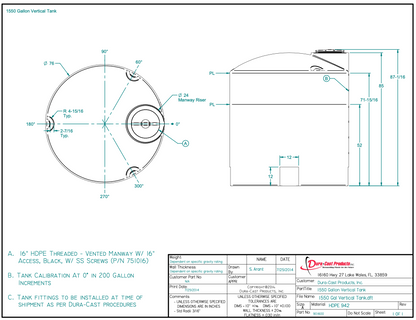 1550 Gallon Dura-Cast Plastic Vertical Storage Tank (MPN: 901600-1.5)