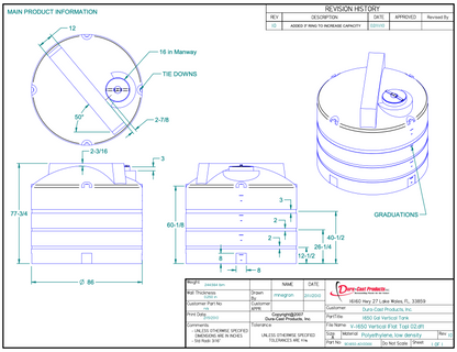 1650 Gallon Dura-Cast Plastic Vertical Storage Tank (MPN: 901650-1.9)