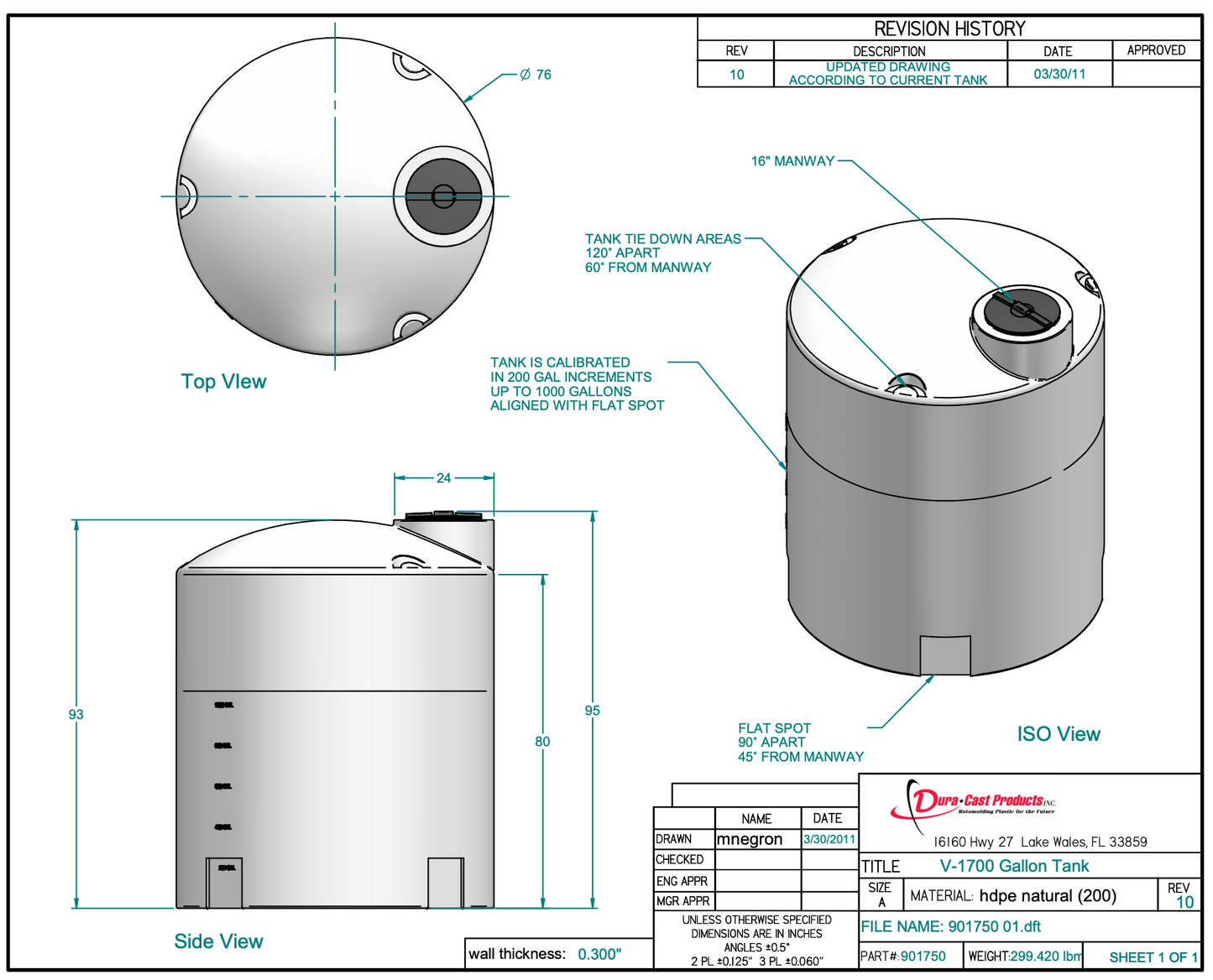 1700 Gallon Dura-Cast White Plastic Vertical Storage Tank (MPN: 901750-1.2)