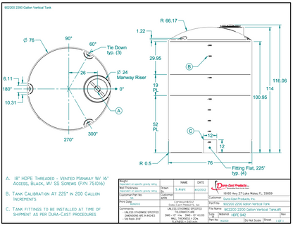 2200 Gallon Dura-Cast  Plastic Vertical Storage Tank (MPN: 902200-1.2)