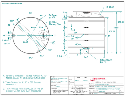 3000 Gallon Dura-Cast Plastic Vertical Storage Tank (MPN: 903000-1.9)