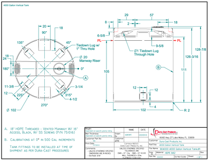 4000 Gallon Dura-Cast Plastic Vertical Storage Tank (MPN: 904000-1.2)