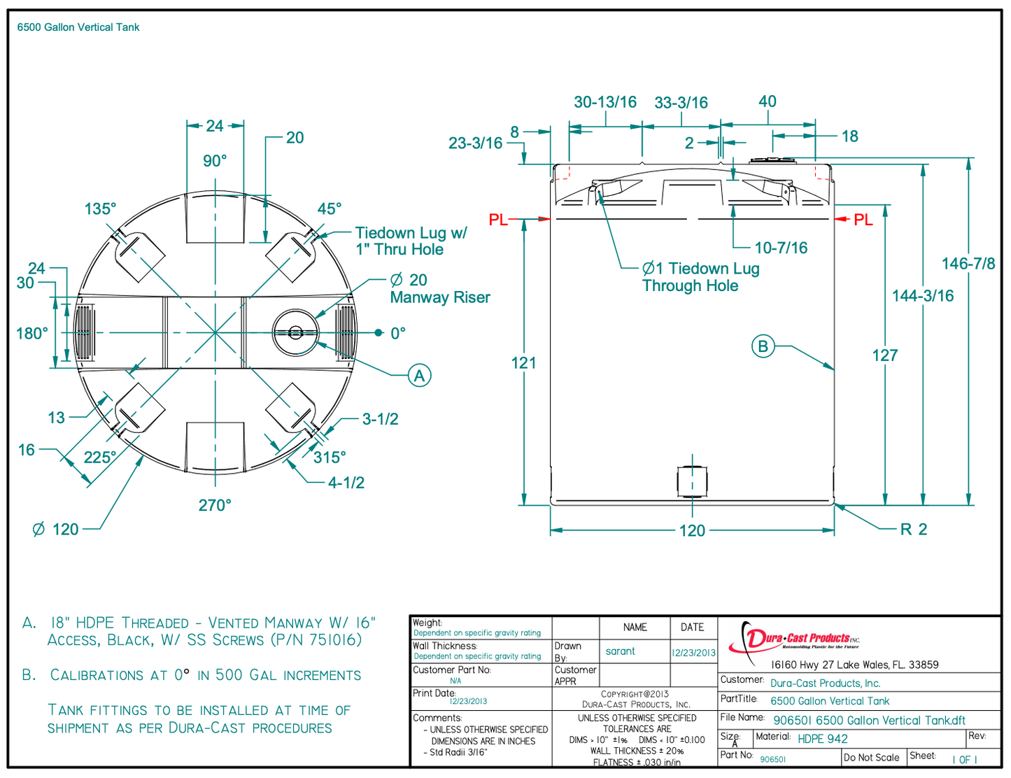 6500 Gallon Dura-Cast Plastic Vertical Storage Tank (MPN:906501-1.5)