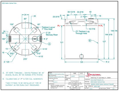 6500 Gallon Dura-Cast Plastic Vertical Storage Tank (MPN:906501-1.5)