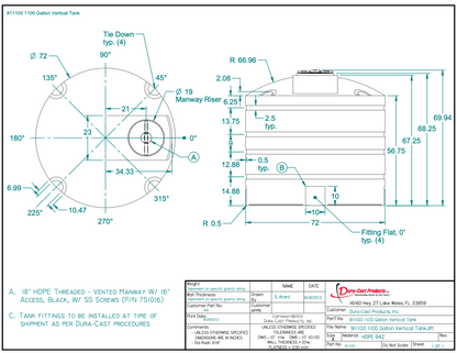 1100 Gallon Dura-Cast Plastic Vertical Storage Tank (MPN: 911100-1.9)
