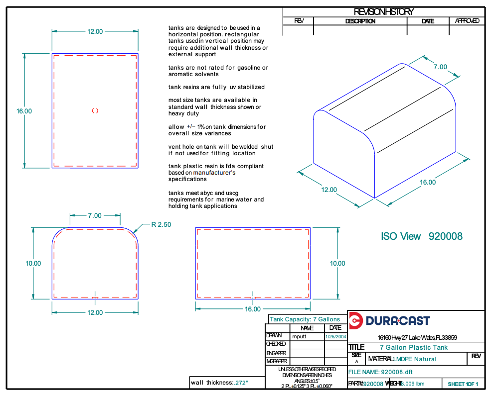 8 Gallon Dura-Cast Plastic Horizontal Loaf Tank (MPN:920008-1.2)