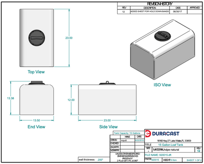 15 Gallon Dura-Cast Plastic Horizontal Loaf Tank (MPN:920015-1.2)