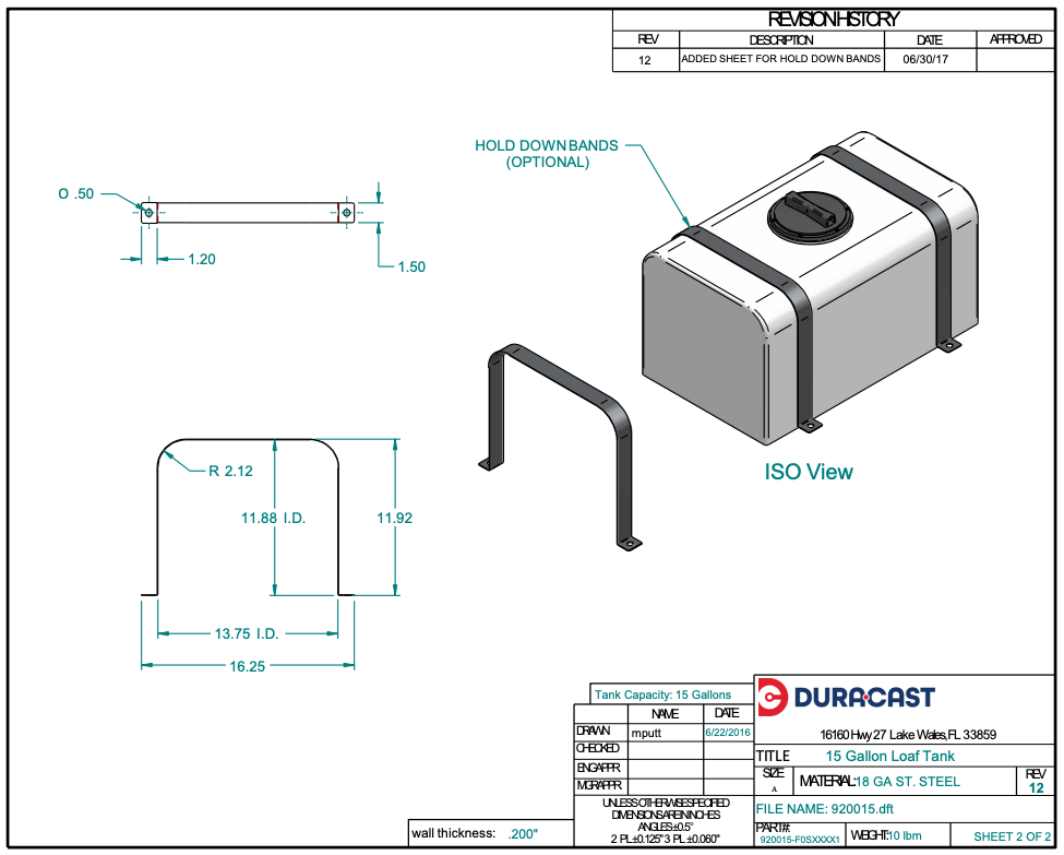 15 Gallon Dura-Cast Plastic Horizontal Loaf Tank (MPN:920015-1.2)