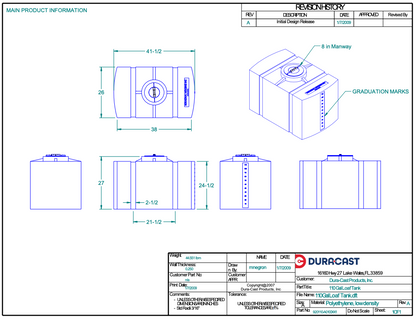 100 Gallon Dura-Cast Plastic Horizontal Loaf Tank (MPN:920100-1.2)