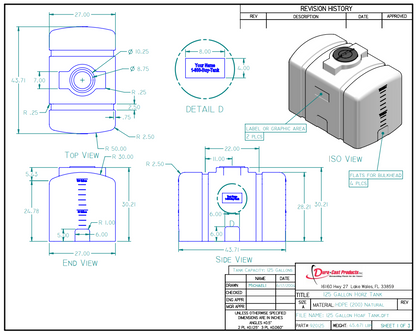 125 Gallon Dura-Cast Plastic Horizontal Loaf Tank (MPN:920124-1.5)