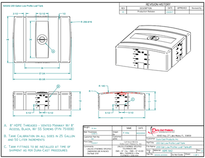 200 Gallon Dura-Cast Plastic Horizontal Loaf Tank (MPN: 920202-1.2)