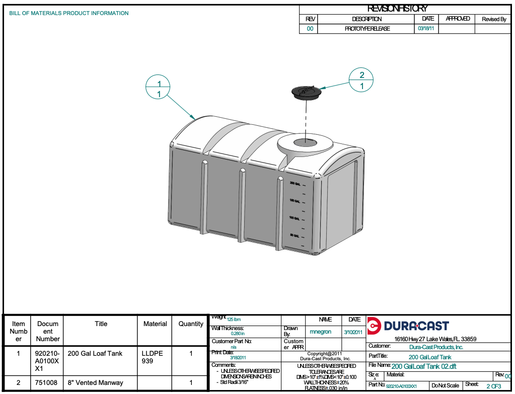 200 Gallon Dura-Cast Plastic Horizontal Loaf Tank (MPN:920210-1.5)