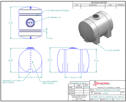 225 Gallon Dura-Cast Plastic Horizontal Leg Tank (MPN:920225-1.9)