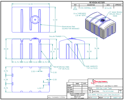 300 Gallon Dura-Cast Plastic Horizontal Loaf Tank (MPN: 920300-1.2)