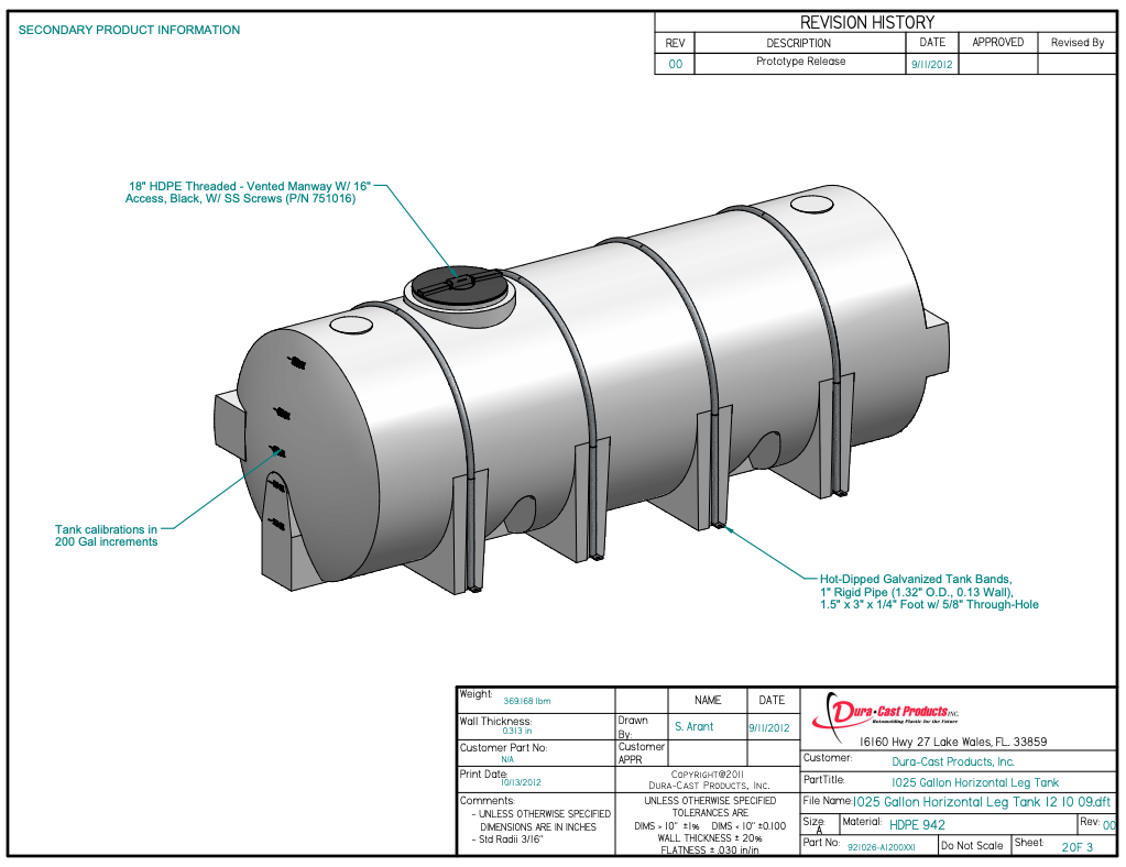 1025 Gallon Dura-Cast Plastic Horizontal Leg Tank (MPN:921026-1.9)