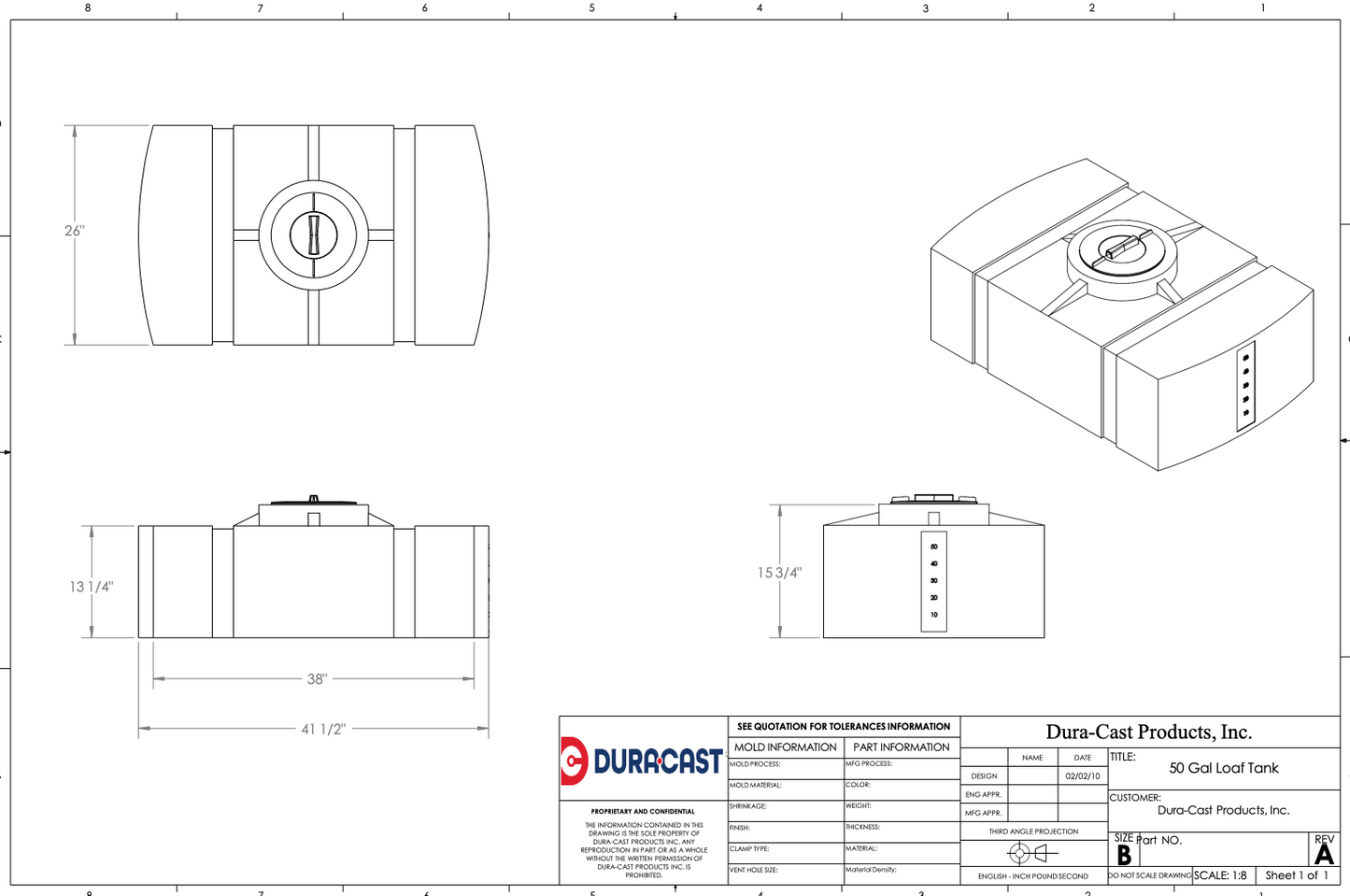 50 Gallon Dura-Cast Plastic Horizontal Loaf Tank (MPN:921050-1.2)